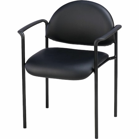Lorell Vinyl Reception Guest Chair with Arms, Black LLR69507